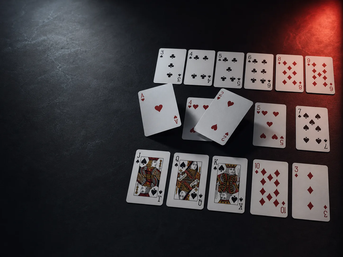 An educational Indian Rummy hand arranged on a charcoal table